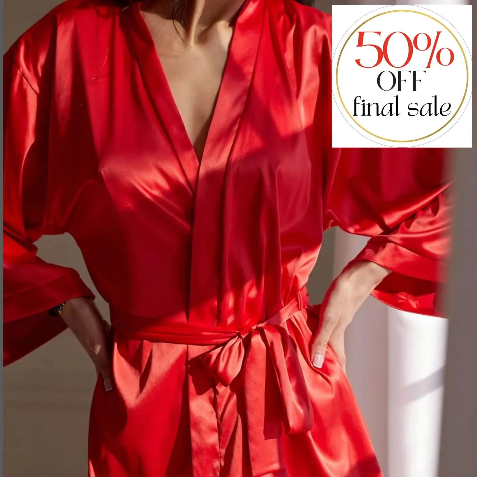 Ajour Gelato Satin Kimono Robe in Red KIM2A