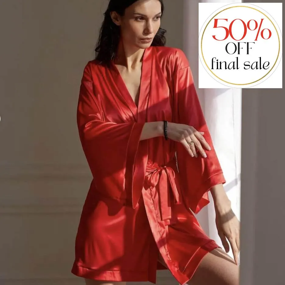 Ajour Gelato Satin Kimono Robe in Red KIM2A