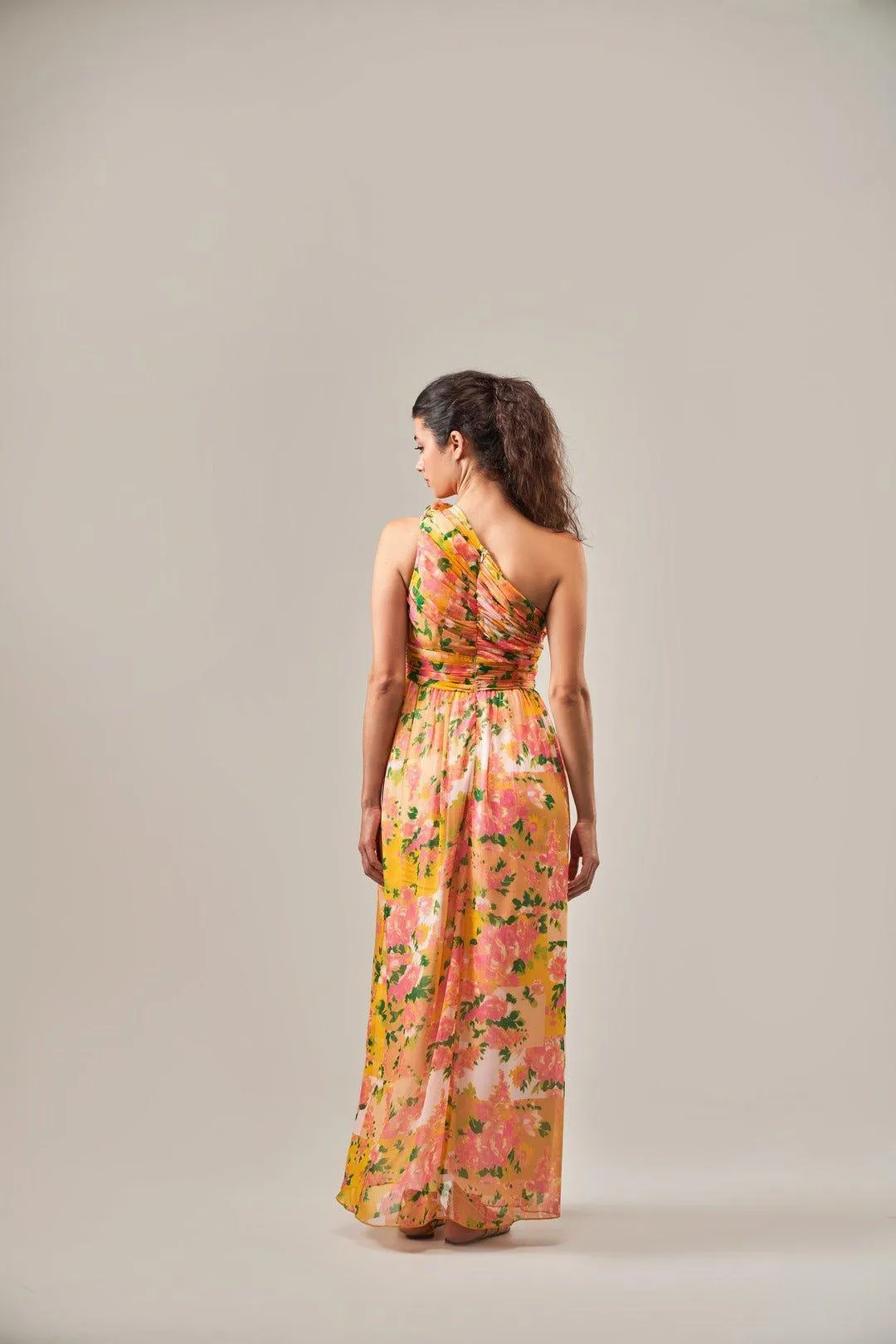 BLOOMINGDALE ROSE DETAIL ONE SHOULDER MAXI DRESS