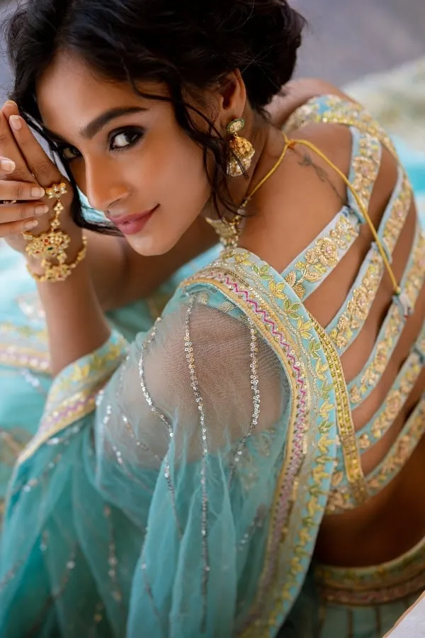 BRIDAL BLUE VELVET LEHENGA