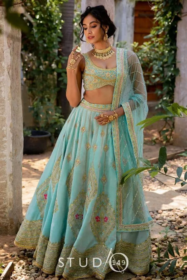 BRIDAL BLUE VELVET LEHENGA
