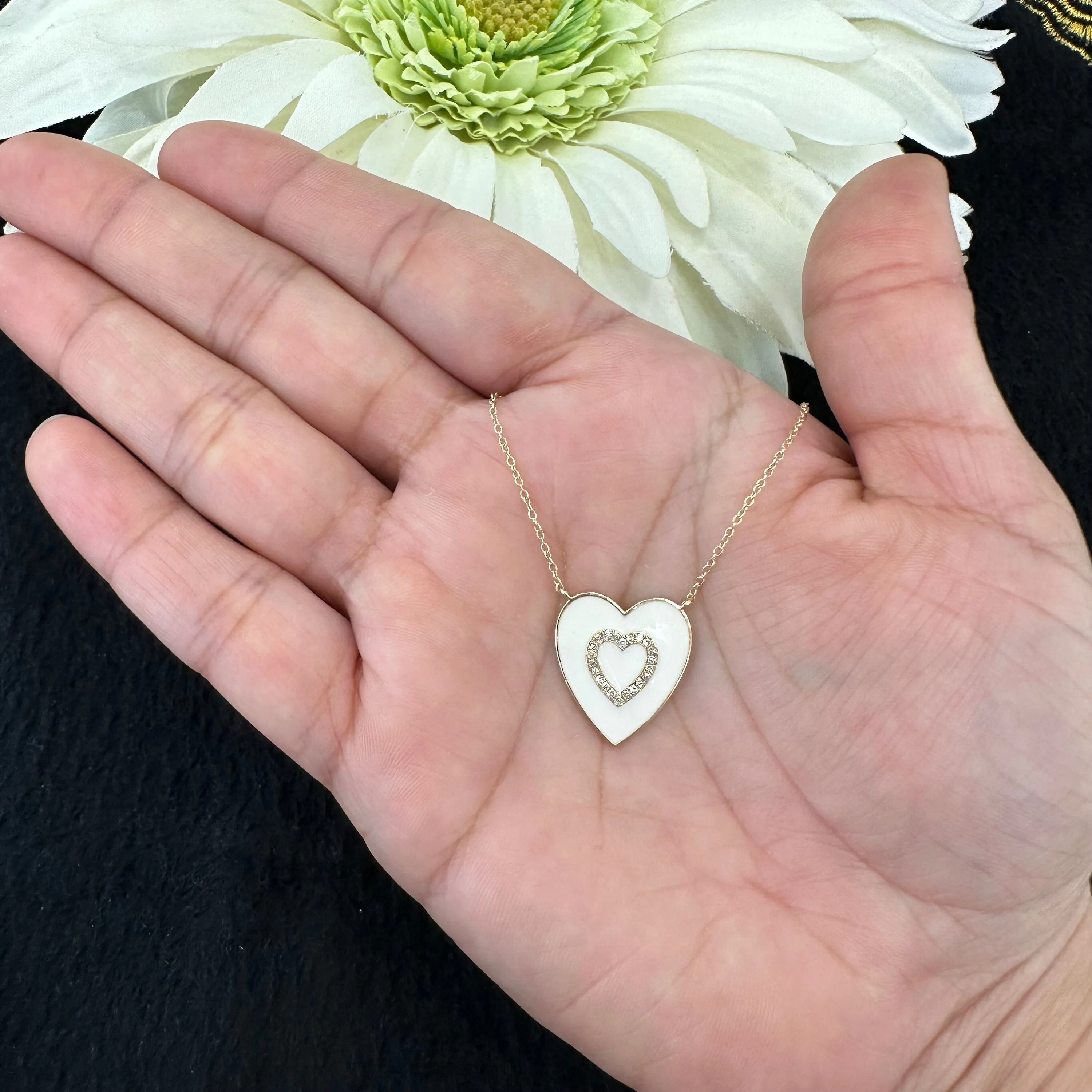 Diamond Heart Turquoise Enamel Necklace