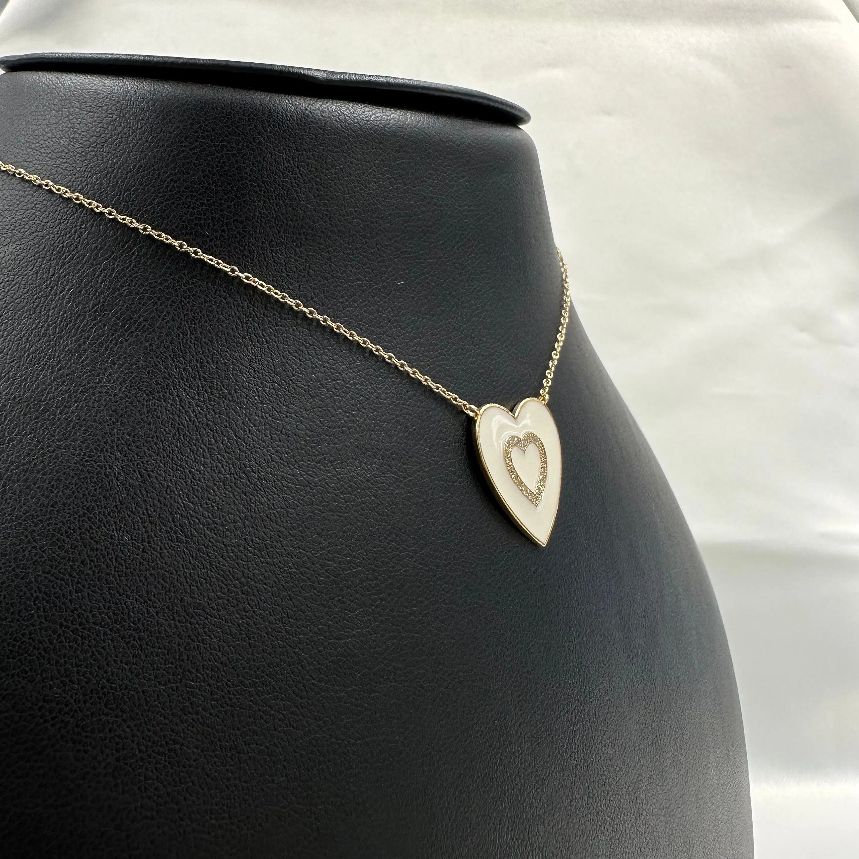 Diamond Heart Turquoise Enamel Necklace