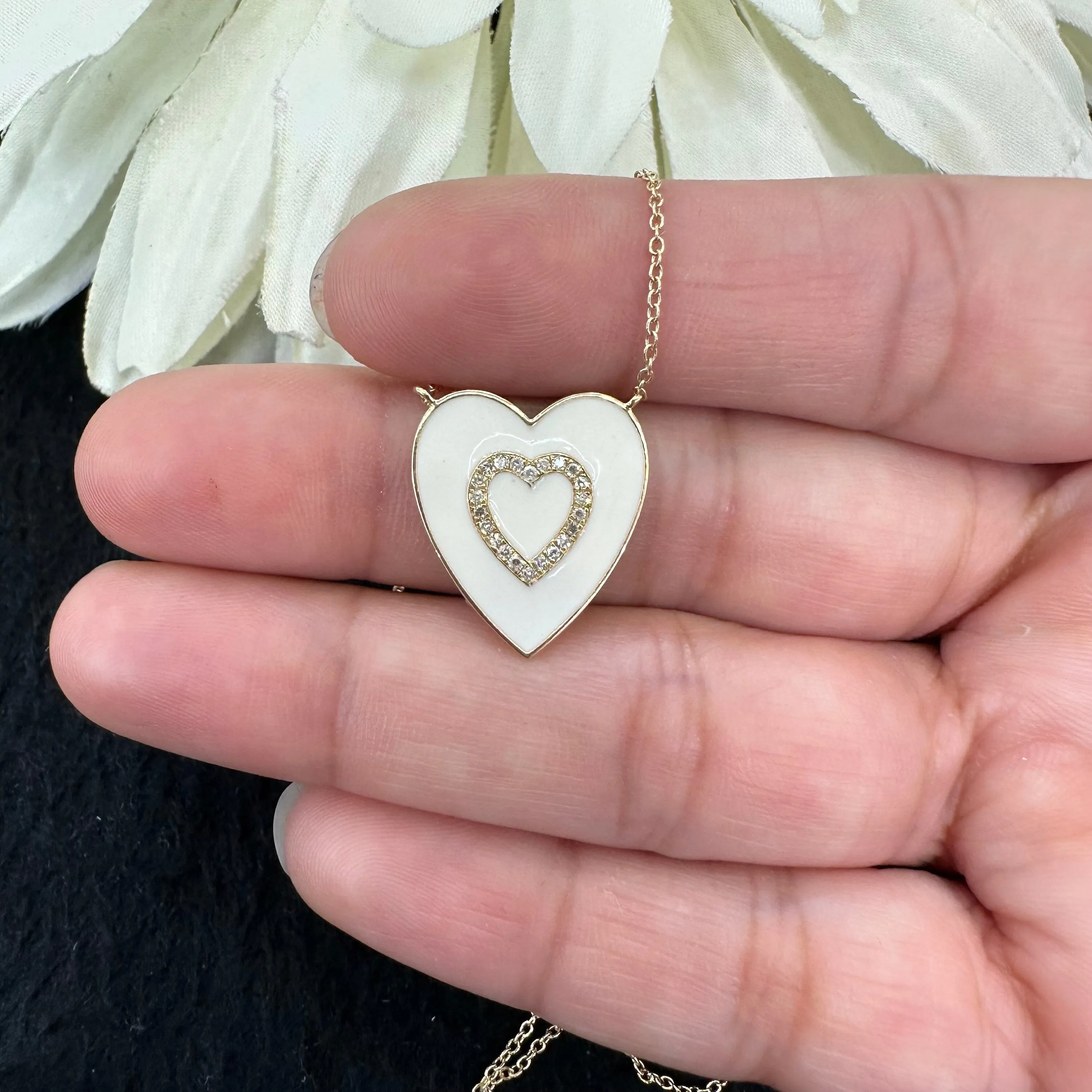 Diamond Heart Turquoise Enamel Necklace