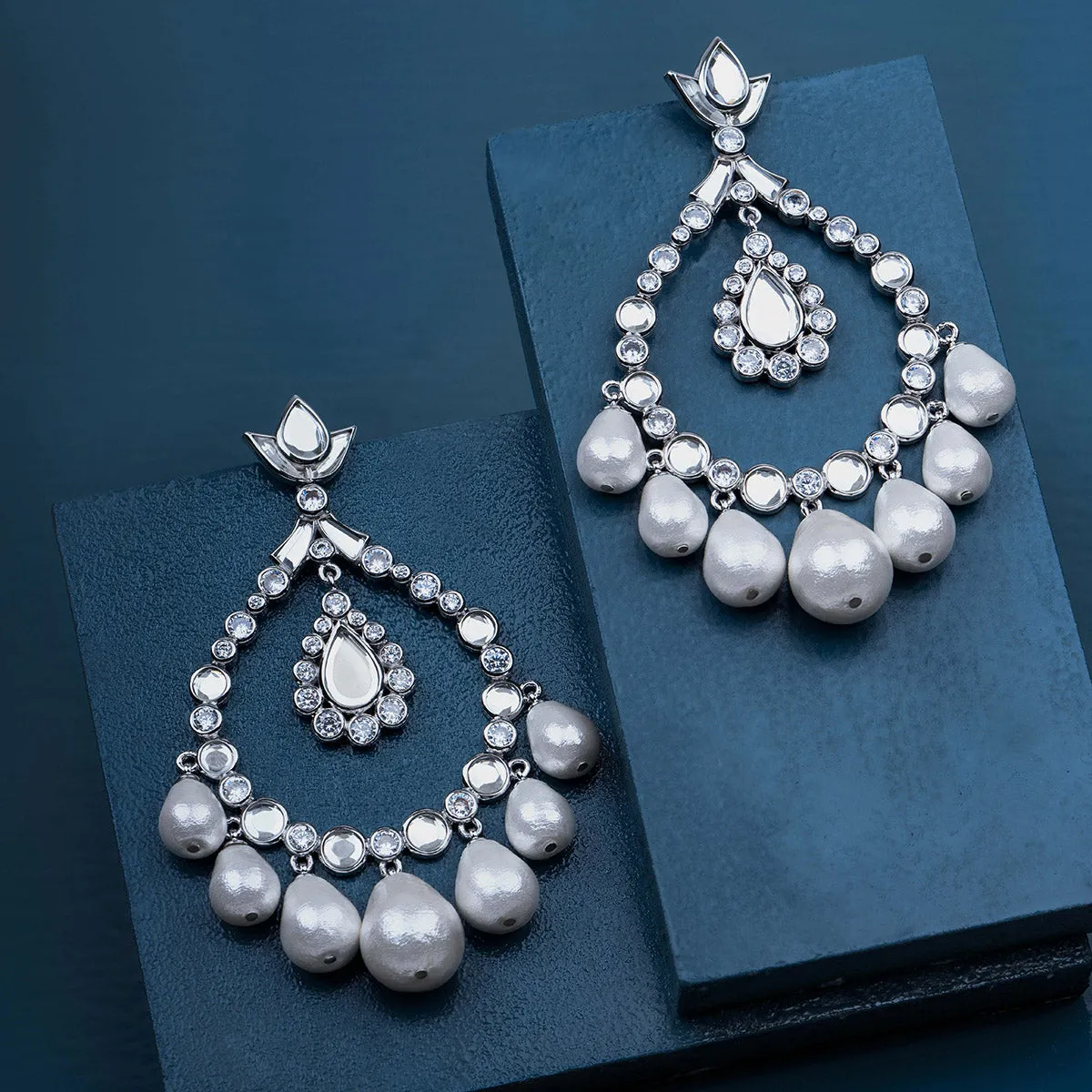 Elongated Crystal Pearl Earrings
