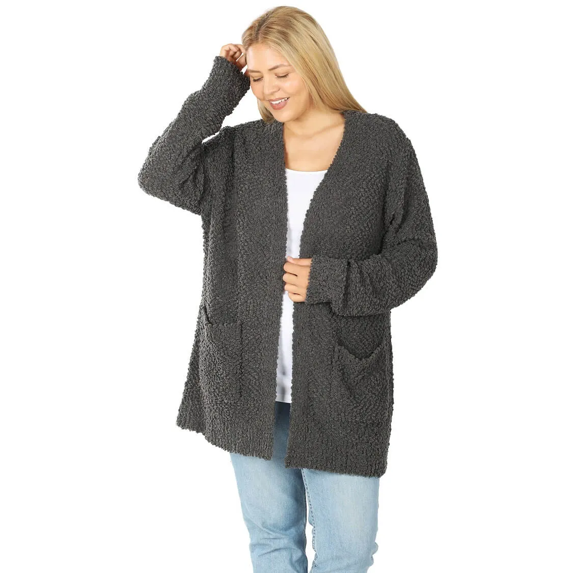 Everyday Open Front Popcorn Cardigan
