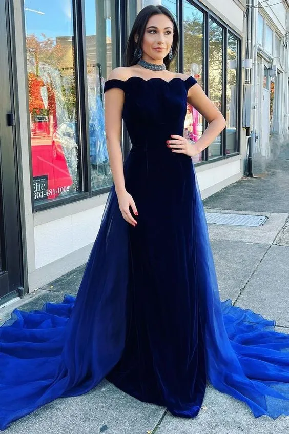 Mermaid Velvet Off The Shoulder Pageant Prom Dress Evening Dresses