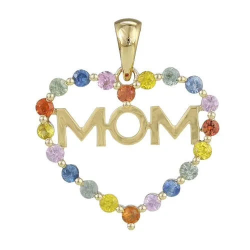 Multi Sapphire Mom Heart Pendant 21x18.50mm