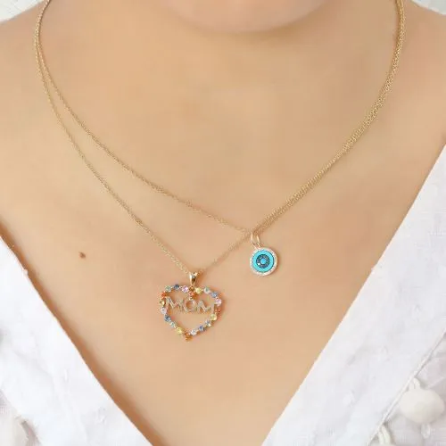 Multi Sapphire Mom Heart Pendant 21x18.50mm