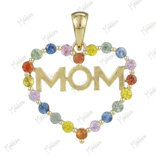 Multi Sapphire Mom Heart Pendant 21x18.50mm