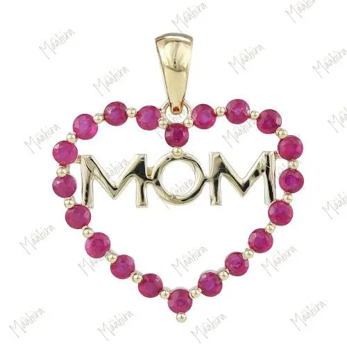 Multi Sapphire Mom Heart Pendant 21x18.50mm
