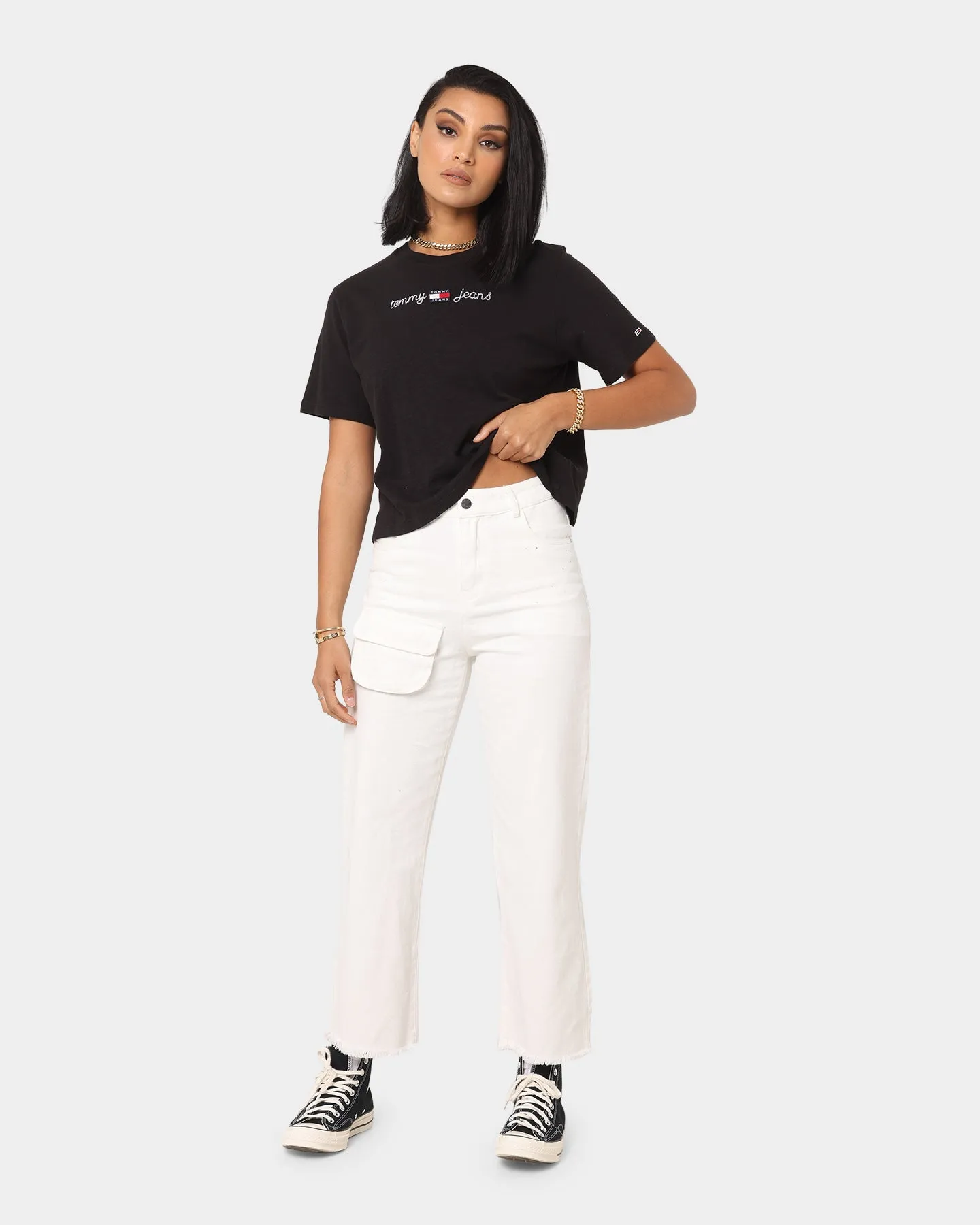 Tommy Jeans Women's Boxy Crop Homespun T-Shirt Black