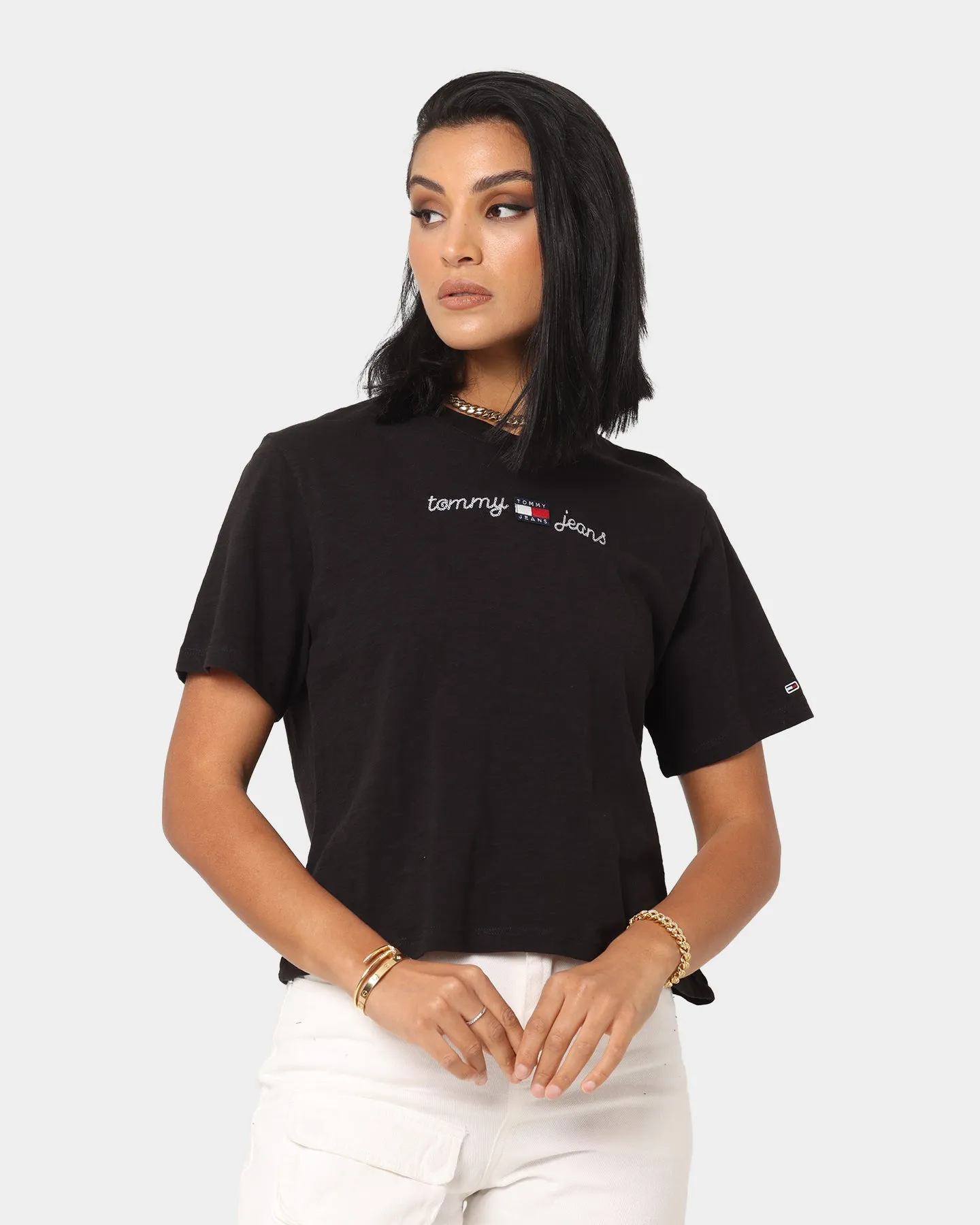 Tommy Jeans Women's Boxy Crop Homespun T-Shirt Black